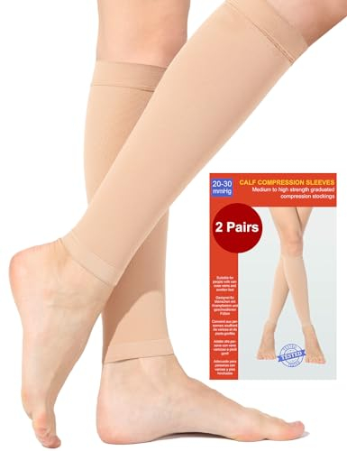 2 Paar Waden Medizinische Kompressionsstrümpfe Damen & Herren 20-30 mmHg, Klasse 2, Wadenstütze Abgestufte Unterstützung Stützstrümpfe für Krampfadern Ödeme Flug Sports (2x Beige, 3XL)