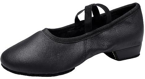 ZHENSI Damen-Lateintanzschuhe Niedriger Absatz Geteilte Sohle Jazz- Und Modern-Tanzschuhe Weiches Leder Für Drinnen Und Draußen,Schwarz,40 EU