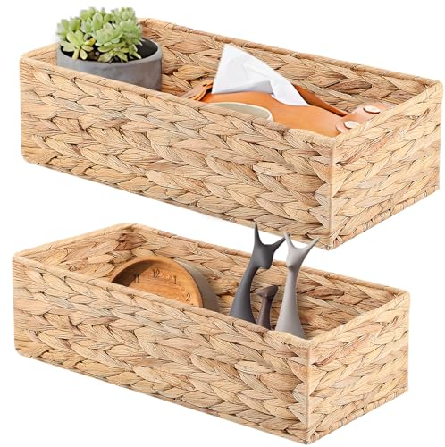 YheenLf Aufbewahrungskorb, 2er-Pack Körbe, Korb geflochten, Aufbewahrungsboxen für Schlafzimmer, Badezimmer, Stapelbare Regalkörbe, Schöner Baskets, Wasserhyazinthe