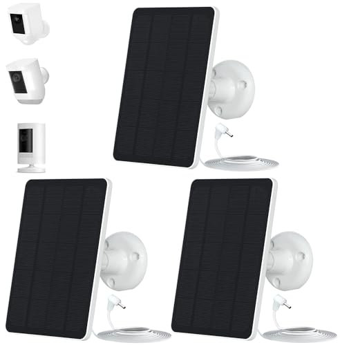 Upgrade 3Pack 5W Solar Panel for Ring Camera, Compatible with Ring Spotlight Cam(Battery), Stick Up Cam Battery, with 9.8ft Cable, Barrel DC Port, Micro USB and USB-C(Not for Spotlight Plus/Pro)