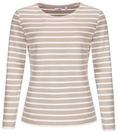 modAS Damen Shirt Streifenshirt 1/1-Arm - Ringelshirt Langarmshirt Damen Gestreift - Longsleeve Shirt mit Streifen aus Baumwolle in Blau/Weiß Größe 48