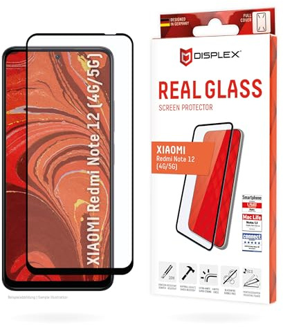 Displex Schutzglas für Xiaomi Redmi Note 12 5G, 4G (10H), Eco-Montagerahmen | DISPLEX Premium Glass, maximale Abdeckung, schwarzer Rand, 10H Panzerglas, Bruchschutz, kratzfest, kristallklar, Anti-Shock