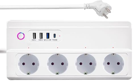 Smart Steckdosenleiste Zigbee UseeLink 16A Zigbee 3.0 Mehrfachsteckdose mit 4 Unabhängig AC Ausgänge und 3USB Anschlüsse 1Typ-C(PD20W),Power Strip Kompatibel mit Alexa Google Home