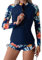 UV Shirt Damen Wasser Langarm Blume Schwimmshirt Bade Tankini Oberteil Shorts Schwimmhose Schwimmanzug Badeanzug mit Bein Frauen UPF 50+ Rashguard Bademode Kurz Strandmode Surfanzug Blau Orange M