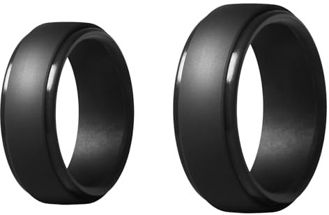 Yopeissn Lot de 2 bagues en silicone noir de 8 mm pour homme et femme, alliances sportives environnementales 9 et 11, Silicone