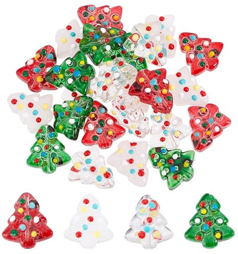 PH PandaHall 24pz 4 Colori Perline per Albero di Natale, Perline Natalizie in Vetro Murano Da 16mm Perline Albero di Natale per Orecchini Braccialetti Creazione di Gioielli Natalizi