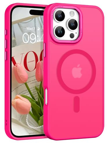 DOMAVER Case for iPhone 16 Pro Max, [Compatible with mag-safe] Charging Military Grade Anti-Yellowing Cover Hard Slim Frosted Matte Phone Cases for iPhone 16 Pro Max 6.9, Hot Pink