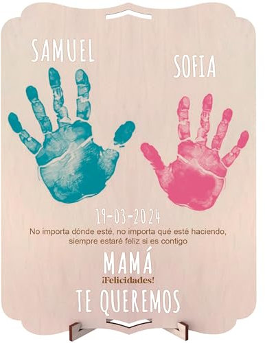 nagu® Abuelo. Padre. Marco Huellas Bebé Recién Nacido. Regalo de Madera 30x22cm, Espacio para Huella Bebe Pie y Manos o toda la Familia y Foto. Incluye Soporte y Kit de Letras para Nombres y Fechas