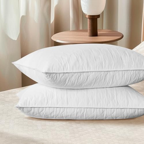 Deodar Daunenkissen Federkissen 50x70 100% Feder- und Daunenfüllung Kopfkissen 3 Kammer Bettkissen Schlafkissen Atmungsaktiv mit Modischem Muster, Waschbar, Öko-Tex RDS Zertifiziert, 2er Pack