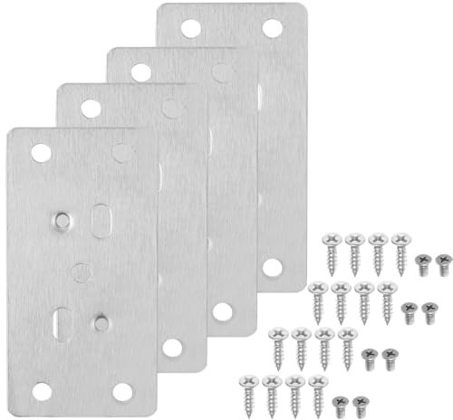 QUARKZMAN 4uds 90x47mm / 3.54x1.85 Gabinete Bisagras Reparación Placa, Inoxidable Acero Bisagra Reparación Soportes Base Placa para Madera Cocina Armario Muebles Puerta, Plata