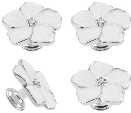 MOROBOR 4pcs Petal Drawer Knobs, Creative Cabinet Drawer Pulls Silver Silk Enamel Single Hole Zinc Alloy Knobs for Dresser Wardrobe Door Furniture/Silver Base with White Dispensing Surface