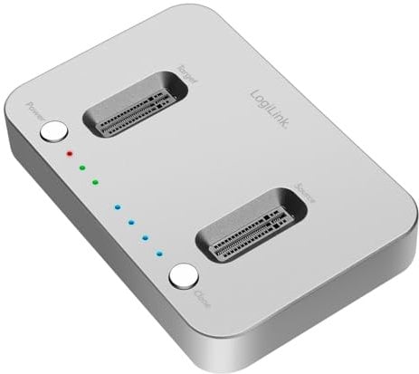 LogiLink QP0033 - Docking station USB 3.2 (Gen 2) a 2 porte per SSD M.2 NVMe, con clone offline, colore: Argento