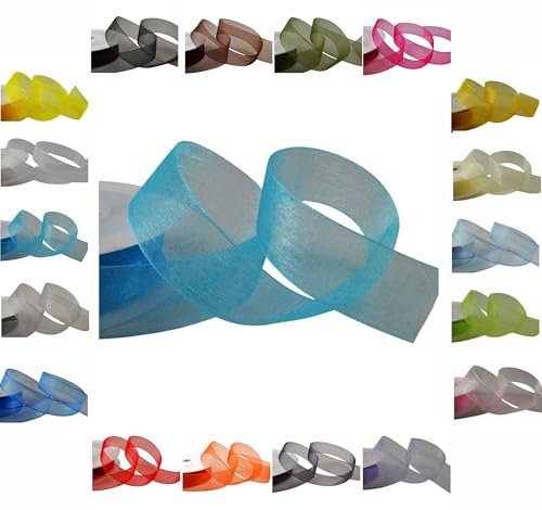 50m / 25m Roll Luxury Organza Woven Edge Ribbon Reel Rolls 3mm, 9mm, 15mm, 25mm, 40mm (Turquoise, 3mm - 50 Metres)
