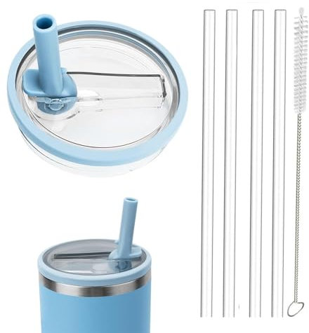 Leak Proof Lid for Stanley Cup,1 Pack 30 oz Tumbler Flip Straw Lid Replacement fit for Stanley Quencher H2.0 0.89L, Not Fit to IceFlow 0.89L,Reusable Lid Sets with 4 Straws and 1 Cleaning Brush
