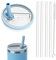 1 pièce de rechange de couvercle de paille de rouleau de 30 OZ pour Stanley quencher 0.89l, kit de couvercle de rouleau réutilisable avec 4 pailles et 1 brosse de nettoyage (Bleu, 30oz)