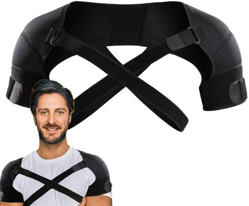 scyca Soporte de hombro doble, soporte de hombro para mujer, vendaje elástico de compresión para los hombros, protección para el hombro, funda de compresión transpirable con correa de hombro