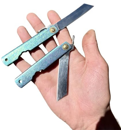 Obespina Coltello Pieghevole Higonokami Manico Titanio Anodizzato lama tanto Acciaio 14c28n Collezione Giapponese Tasca Regalo Uomo