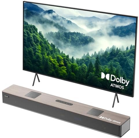 Hiwill 5.2.2 Dolby Atmos Barra de Sonido de Madera, 400W Barra de Sonido para TV con Subwoofer Dual Integrado, Altavoces de Cine en Casa Todo en Uno, 2 Altavoces de Disparo Ascendente, WoNoble A502