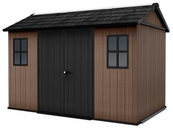 Keter Gartenhaus Newton 7511/1175, Naturholzoptik, Türen und Fenster, schwenkbar, braun, 6,5 m², 230 x 350 x 246 H cm