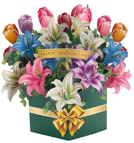 Pop up karte blumen,3D geburtstagskarte frau,Lilien und Tulpen muttertag karte,Geburtstagskarte mit Notizkarte und Umschlag,Geeignet Für Muttertag,Geburtstag,Valentinstag