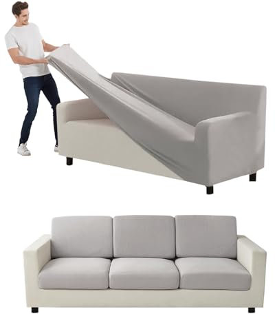 9 Stück Samt Stretch Sofabezug mit separater Kopfbedeckung, Rückenlehnen und Sitzkissen, Wohnzimmermöbelbezüge, Hellgrau, XL, Big Sofa