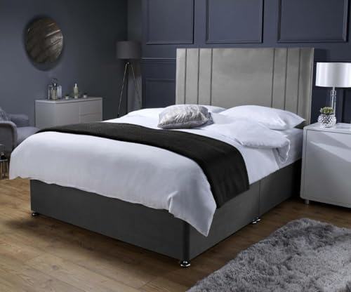 DBS Buxton Divan Bed Set + Memory Sprung Mattress + 24” Headboard (Grey, Small Double, 2 Drawers Same Side)