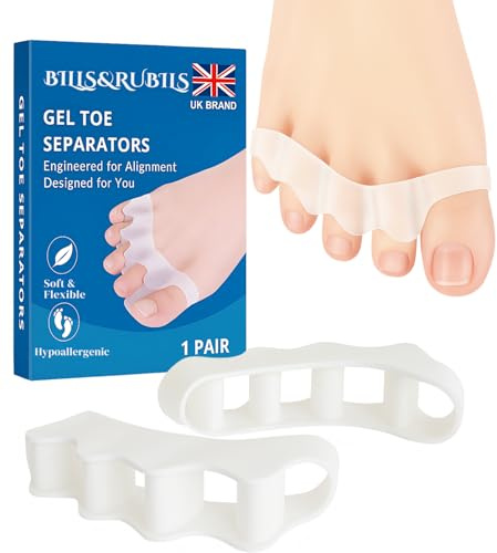 Toe Separator (1 Pair, White) – Gel Toe Spacers for Overlapping Toes, Silicone Bunion Corrector & Big Toe Straightener – Comfortable Toe Separator for Foot Alignment, Pain Relief & Daily Foot Care
