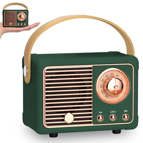 Mini-Bluetooth-Lautsprecher, Retro, tragbar, kabellos, mit FM-Radio, wiederaufladbar, Vintage-Radio, Bluetooth 5.0/USB/TF/AUX, für Vintage-Dekoration (G)