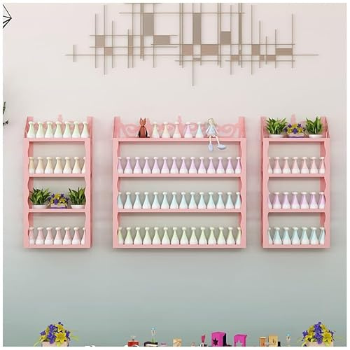 ZBJDX 3-Teilige Nagellack Vitrine Aus Metall, Schwebendes Kosmetikregal Mit Mehreren Ebenen, HäNgender Organizer Halter FüR Salon/SchöNheitssalon/Nagelstudio,Rosa