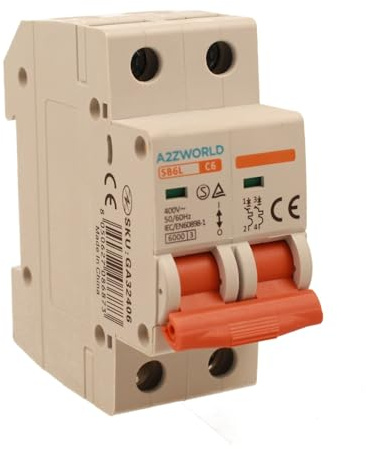 Interruttore Magnetotermico 6A C6, Bipolare 2P, Curva C 6kA, 2 Moduli DIN 220V AC, Certificato IEC60898-1, Serie SB6L