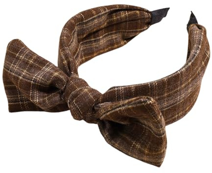 WANYI Kariert Haarreif mit Knoten Stirnband Vintage Breites Haarreifn Haarbänder mit Schleife Modische Haarschmuck für Mädchen und Damen(Braun)