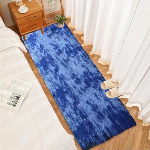 CUIMEI Shaggy Teppich 75 x 140 cm, Hohe Flordichte Angenehm Weich, Pflegeleicht Polyester, Hochflor, Anti-Rutsch-Rückseite, Flauschiger Moderner Teppich, Dunkelblau