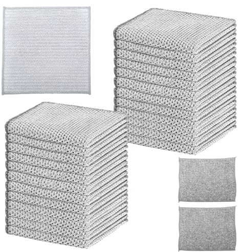 25 Stück Spülschwamm, Stahlschwamm, Stahlwolle Spülschwämme Küche, Putzlappen Küche Schwammtücher, Mehrzweck Geschirrspüllappen, Nass und Trocken Mikrofaser Reinigungstücher, mit 2 Reinigungstuch
