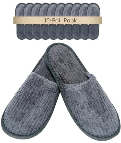 Defresit 10 Pairs Hotel Spa Slippers Closed Toe, Disposable Coral Velvet Travel Slippers for Guests, Non-Slip Spa Slipperss with Thick 9mm Soles for Spa, Parties, Swimming Pools