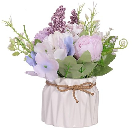 siduytin Desktop Floral Künstliche Hortensien Herzstück Lebensechte Keramik Vase Mini Topfpflanze Hortensien Blumen Büro Bar