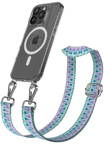 EAZY CASE Handykette - Verstellbares Taschenband kompatibel mit iPhone 16 Pro, Schulterriemen, Handykordel mit Silikon Hülle, Qi Charging kompatibel, Umhängetasche, Einhorn Silber