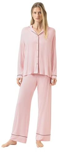 Mey Damen Schlafanzüge: 2-teiliger Pyjama, Legere Passform, Durchgeknöpftes Shirt mit Reverskragen, Helle Paspellierung, Seitlicher Schlitz, Serie Pure Chic