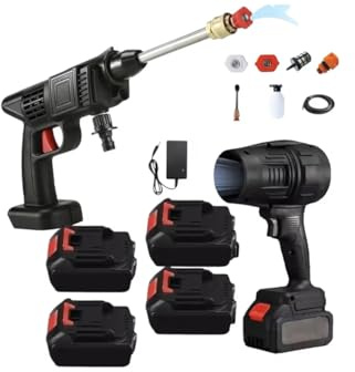 Set Idropulitrice Cordless con 2 Batterie 48v, Pistola a Spruzzo ad Alta Pressione,Soffiatore Cordless, Accessori Multipli, per Pulizia Auto e Giardino 48v con 2 batterie