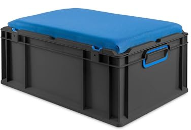 PROREGAL Eurobox NextGen Seat Box Blau | HxBxT 26,5x40x60cm | 44 Liter | Griffe geschlossen | Schwarz | Eurobehälter, Sitzbox, Transportbox, Transportbehälter, Stapelbehälter