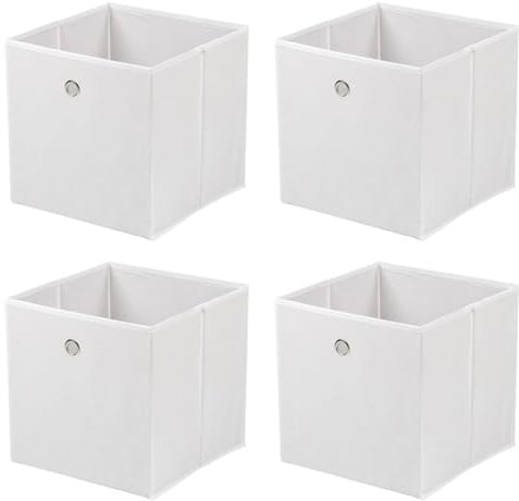 Livhome Set Of 4 Foldable Cube Storage Boxes With Handles, 30 x 30 x 30 cm, Durable Fabric Storage Bins, Versatile Organizer For Home Office Nursery (White)
