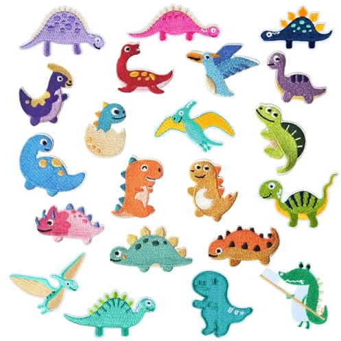 KASESSS 21 Stück Dinosaurier Flicken zum Aufbügeln, Patches zum Aufbügeln, DIY Bügelflicken, Aufnäher zum Aufbügelns, Farbenfroh Bügelbilder für Textilien für Rucksäcke Hüte Jeans Kinderkleidung