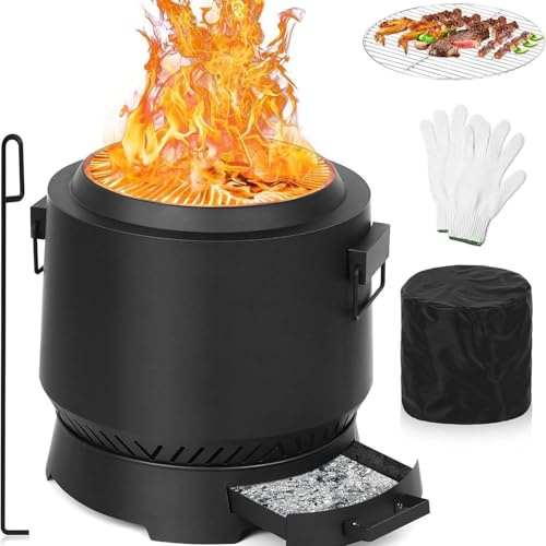 Camping-Holzofen – tragbarer Outdoor-Herd mit rauchfreier Feuerstelle und Grill für Hinterhof, Terrasse und Picknicks