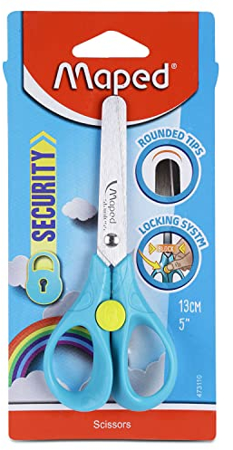 Maped - Schul- und Bastel-Schere SECURUTY 13 cm, abgerundete Spitze, ergonomische Griffe - blau, pink, grün