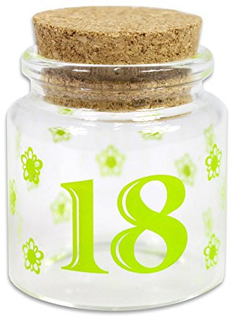 Vetrineinrete® Bomboniere portaconfetti 36 Pezzi per 18 Anni Barattolo di Vetro Tappo di Sughero Blu Rosa Verde diciottesimo Compleanno Maschio e Femmina (Verde) G47