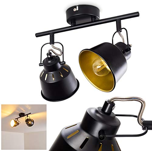 Deckenleuchte Safari, Deckenlampe aus Metall in Schwarz/Gold, 2-flammig, mit verstellbaren Strahlern, 2 x E14-Fassung, Spot im Retro/Vintage Design, ohne Leuchtmittel