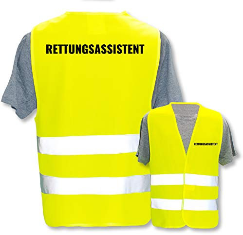 Bedruckte Marken-Warnwesten mit Leuchtstreifen * Standard- o. Reflex-Druck * Einsatzkräfte, Warnweste Begriffe Einsatzkräfte:Rettungsassistent, Farbe + Größe:Gelb (3XL/4XL)