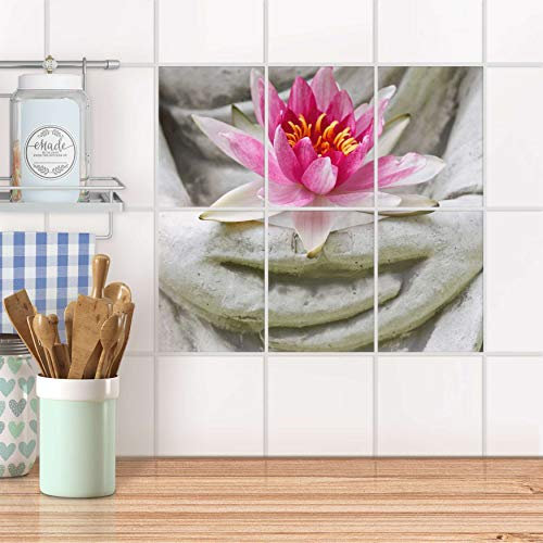 Fliesensticker für Küche und Bad I Fliesen-Aufkleber Folie wiederablösbar I Fliesen renovieren - Fliesenmuster für Bad- und Küchenfliesen I Design: Flower Buddha
