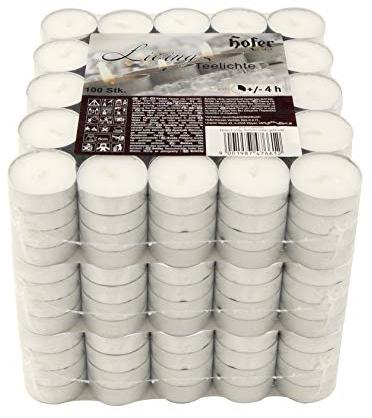 Hofer Tealight Candele Bianche Non profumate - 300 Pezzi - Tea Light Candeline Cera Antigoccia - Durata di combustione 4 Ore - 3 x Set di 100 Lumini