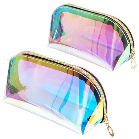 Jubaopen 2 Stück Transparent Kosmetiktasche Schminktasche Laser Kosmetiktasche mit Reißverschluss wasserdichte Make Up Tasche Tragbar Reisen Waschbeutel Laser Glitzer Bleistift Tasche (Large+Small)