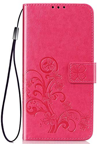 MDYHMC YXCY Aydd-Vier-Blatt-Schließergeprägte Schnalle Handy Schutz Ledertasche mit Lanyard & Card Slot & Wallet & Bracket-Funktion für vivo x27 (schwarz) (Color : Magenta)